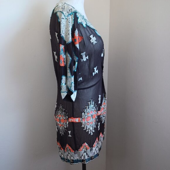 All Saints Tunic Silk Sequined Embellished Aztec Chariot Dress Womens 6 NEW - Picture 9 of 16